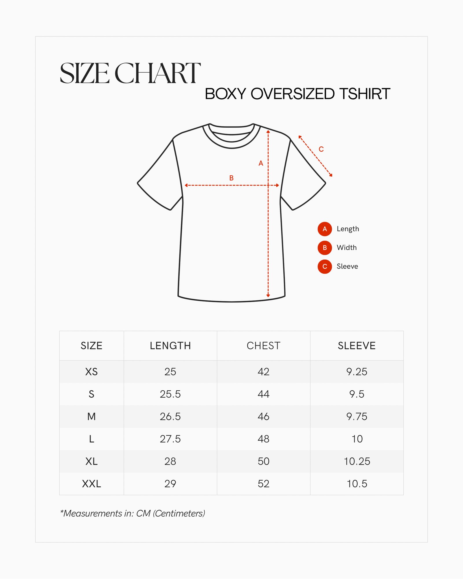 Size Chart for VIRASAT RAAHI